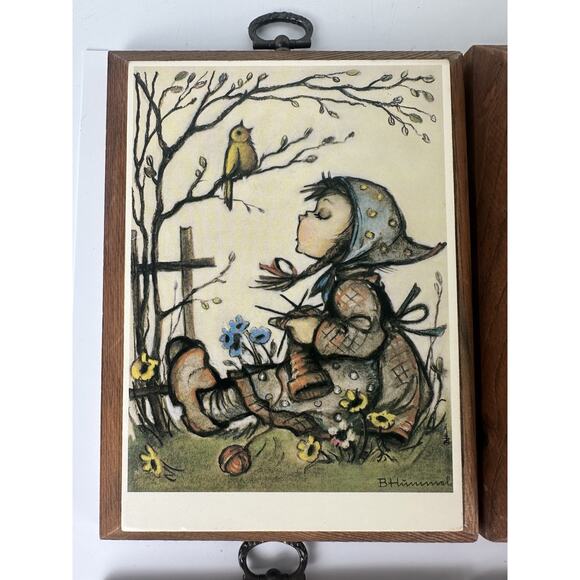 Vintage Hummel Mini Prints Wood Frame Art Pictures Retro Set Of 4 - Picture 2 of 9